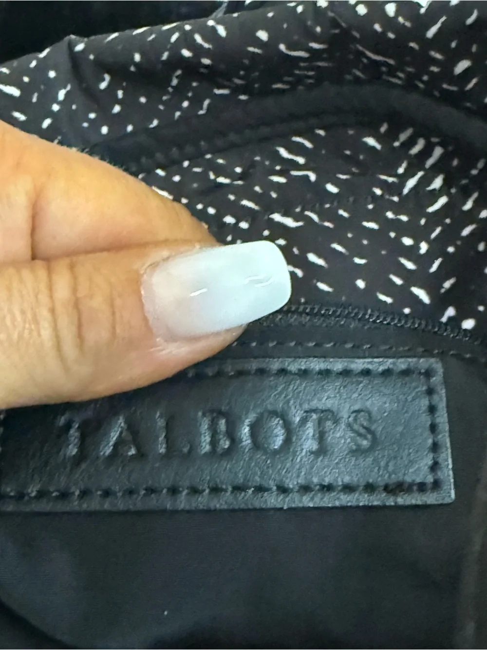 Talbots Black Pattern Tote Bag with Front Pockets leather trim